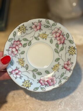 Vintage Diamond Occupied Japan Pink Floral Porcelain Tea Cup Saucer Gold Trim